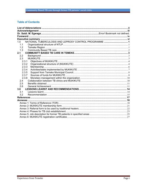 Community-Based TB Care: Experience from ... - CORE Group