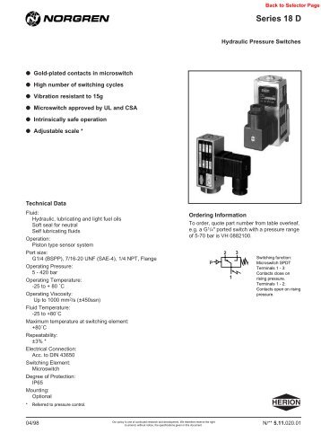 Hydraulic Pressure Switches