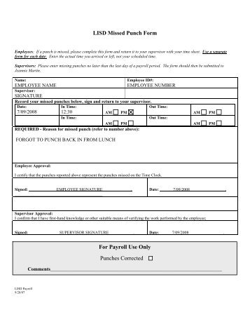 MyTime Missed Punch Form - Lovejoy ISD