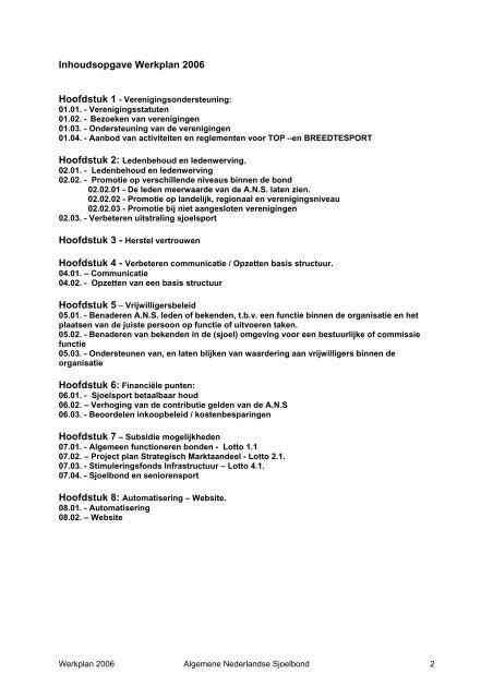 Werkplan 2006 - Algemene Nederlandse Sjoelbond