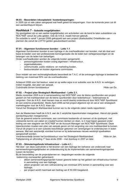 Werkplan 2006 - Algemene Nederlandse Sjoelbond