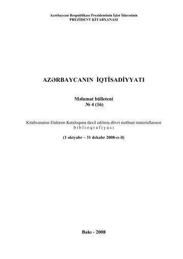 AZÆRBAYCANIN Ä°QTÄ°SADÄ°YYATI MÉlumat bÃ¼lleteni â 4 (16)