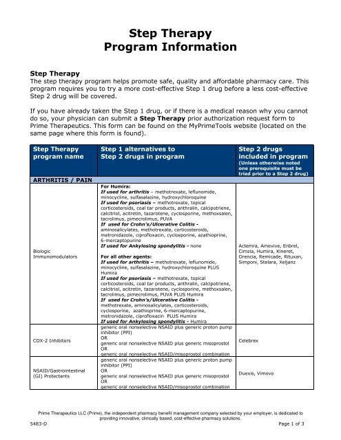 Step Therapy Program Information - Prime Therapeutics