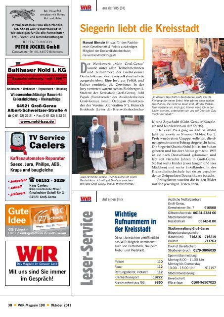 0 61 52 - 5 44 93 oder: 01 72 - Das WIR-Magazin im Gerauer Land