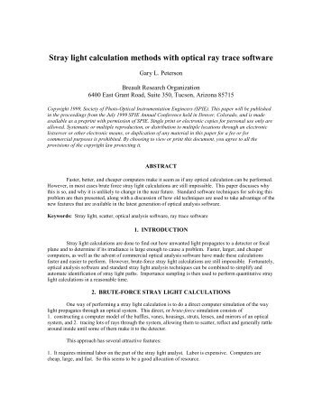 Stray light calculation methods with optical ray trace software