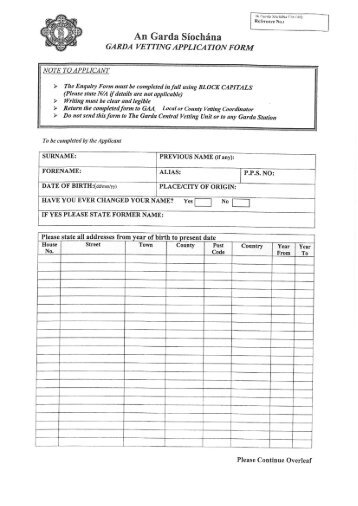 Garda Vetting Form - Kilkenny GAA