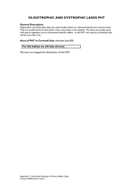 County Wildife Site Criteria for Cornwall Appendices