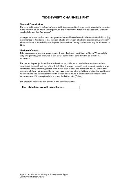 County Wildife Site Criteria for Cornwall Appendices