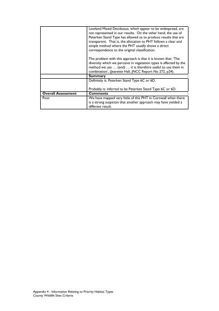 County Wildife Site Criteria for Cornwall Appendices