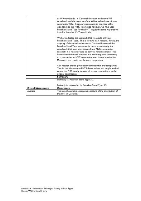 County Wildife Site Criteria for Cornwall Appendices