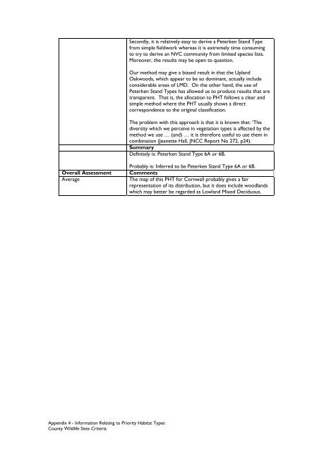 County Wildife Site Criteria for Cornwall Appendices