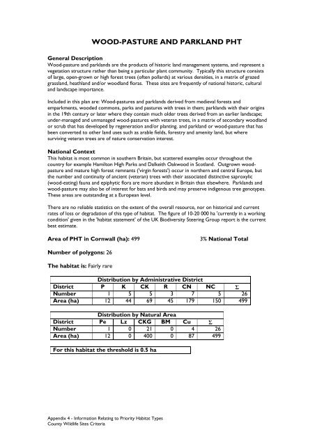 County Wildife Site Criteria for Cornwall Appendices