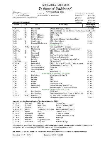 WETTKAMPFKALENDER 1999 - SV Wissenschaft Quedlinburg e.V.