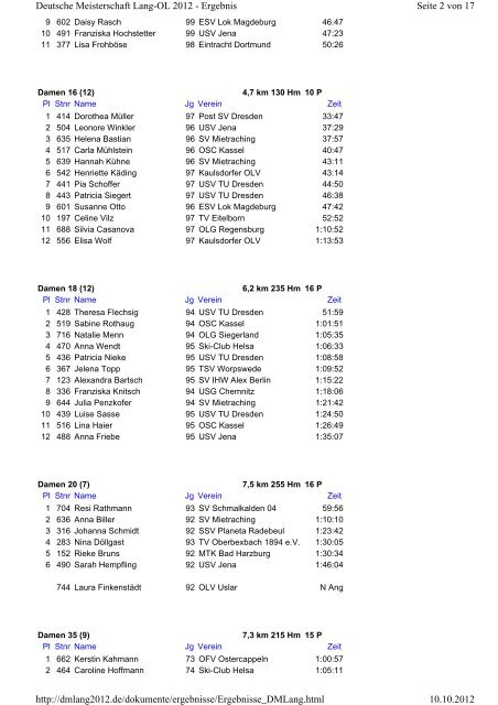 Seite 1 von 17 Deutsche Meisterschaft Lang-OL 2012 - Ergebnis ...