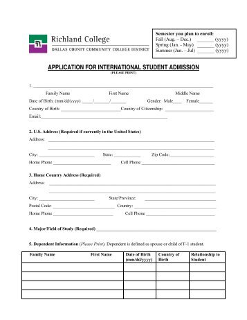 application for international student admission - Richland College