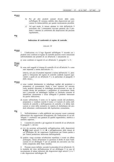 B REGOLAMENTO (CEE) N. 2092/91 DEL CONSIGLIO ... - EUR-Lex
