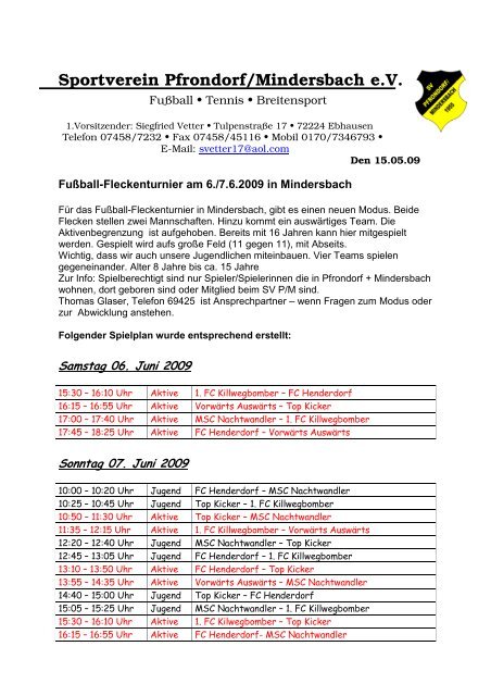 Sportverein Pfrondorf/Mindersbach e.V. - SV Pfrondorf/Mindersbach