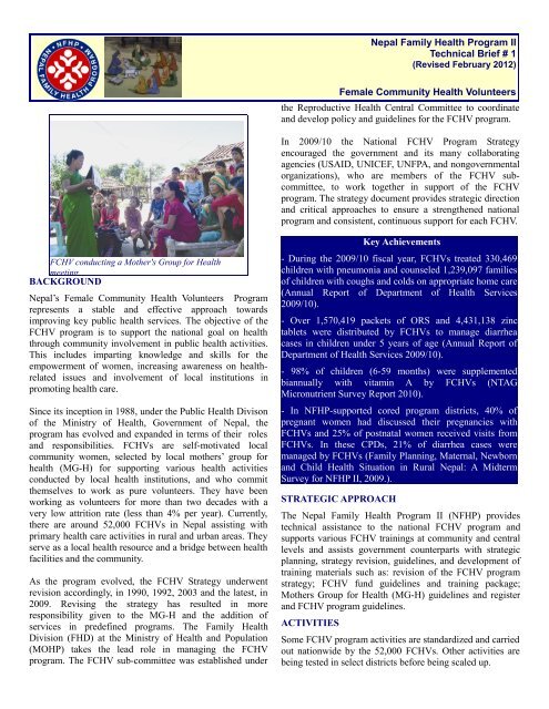 BACKGROUND Nepal's Female Community Health Volunteers ...