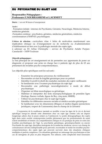 Psychiatrie du sujet Ã¢gÃ© - Formation mÃ©dicale continue