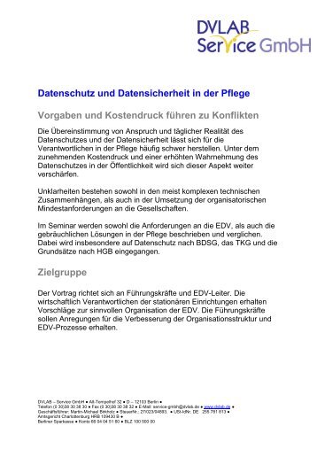 Datenschutz und Datensicherheit in der Pflege Vorgaben ... - DVLAB