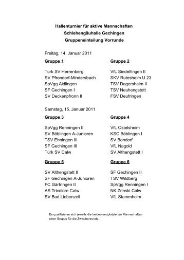 Ergebnisse Hallenturnier SF Gechingen 2011 - SV Pfrondorf ...