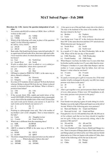 MAT Solved Paper - Feb 2008