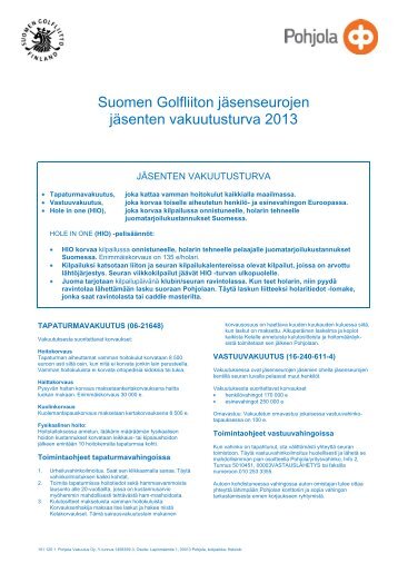 Suomen Golfliiton jÃƒÂ¤senseurojen jÃƒÂ¤senten vakuutusturva 2013 - Golf.fi