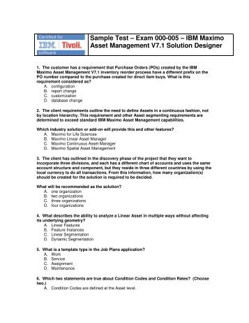 Sample Test – Exam 000-005 – IBM Maximo Asset Management V7 ...