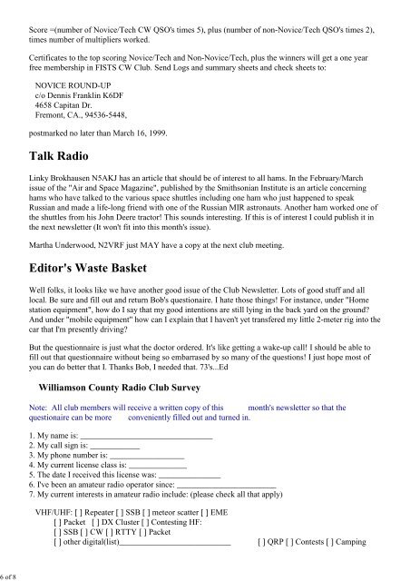Newsletter For February 1999 - Williamson County Amateur Radio ...