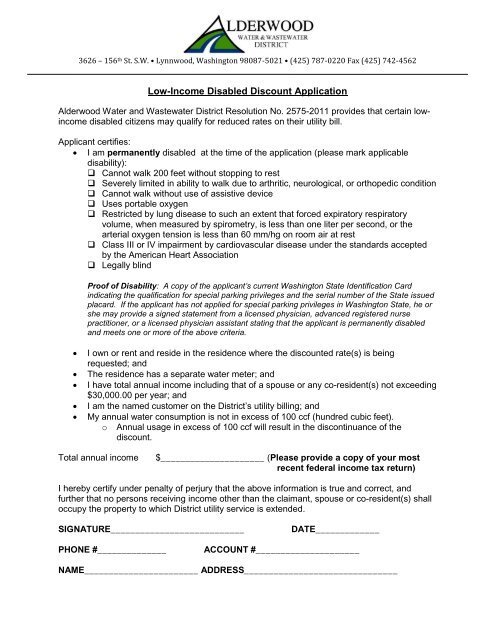 Low-Income Disabled Discount Application - Alderwood Water ...