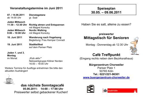 Mittagstisch für Senioren Café Treffpunkt - Bürgerzentrum Chorweiler