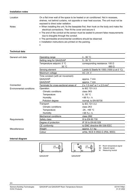 1748 Room Temperature Sensors Qaa24 Ap Qaa25 Ap