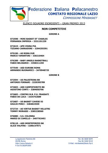 Federazione Italiana Pallacanestro COMITATO REGIONALE LAZIO