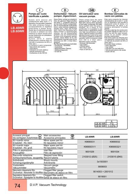 D.V.P. Vacuum Technology E GB D I LB.40WR LB.60WR - Comfilter