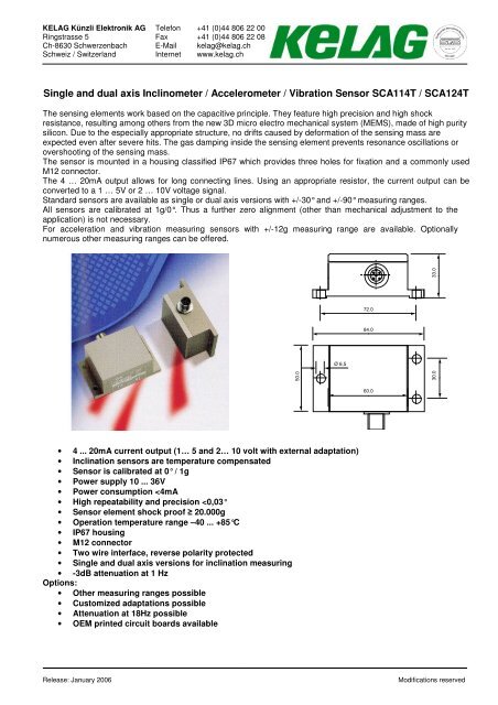 Single and dual axis Inclinometer / Accelerometer / Vibration Sensor ...