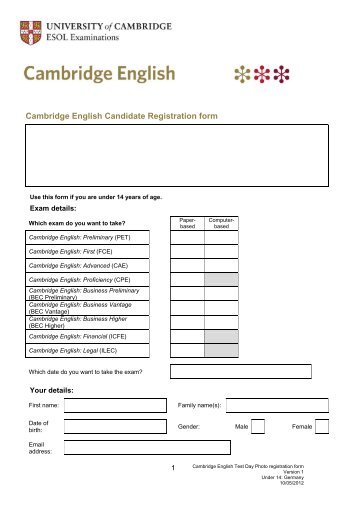 Cambridge English Candidate Registration form