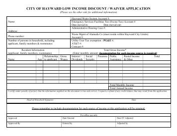 city of hayward low income discount / waiver application