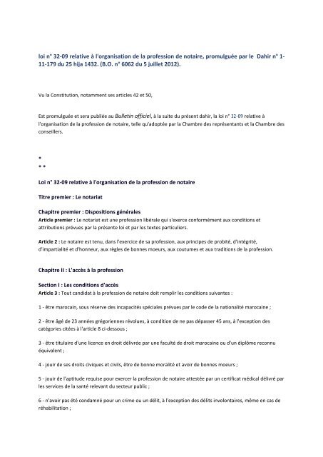 loi n° 32-09 relative à l'organisation de la profession de notaire ...