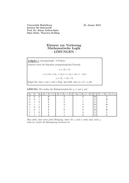 Klausur zur Vorlesung Mathematische Logik - Fakultät für ...