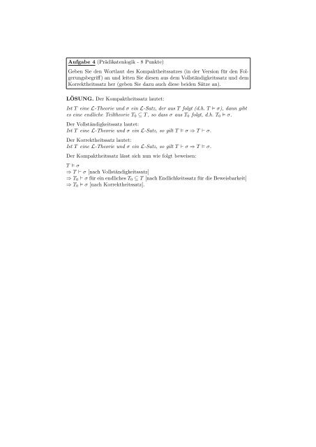 Klausur zur Vorlesung Mathematische Logik - Fakultät für ...