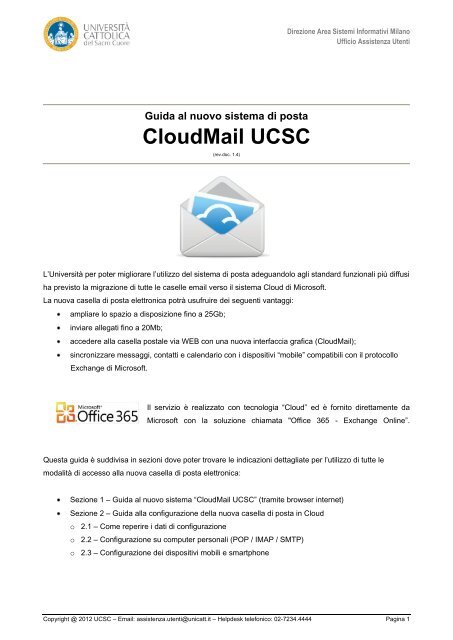 Guida al nuovo sistema di posta CloudMail - UniversitÃ  Cattolica del ...