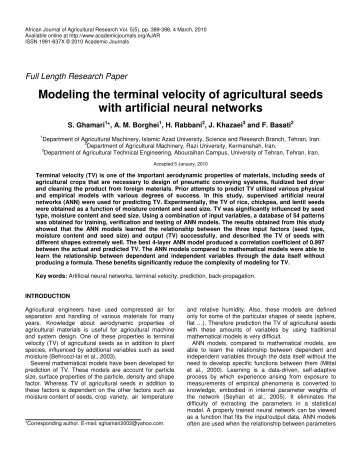 Modeling the terminal velocity of agricultural seeds with artificial ...