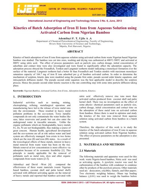 Kinetics of Batch Adsorption of Iron II Ions from Aqueous Solution ...