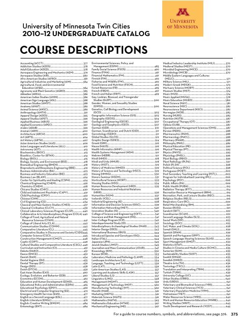 Course DesCriptions - University Catalogs - University of Minnesota