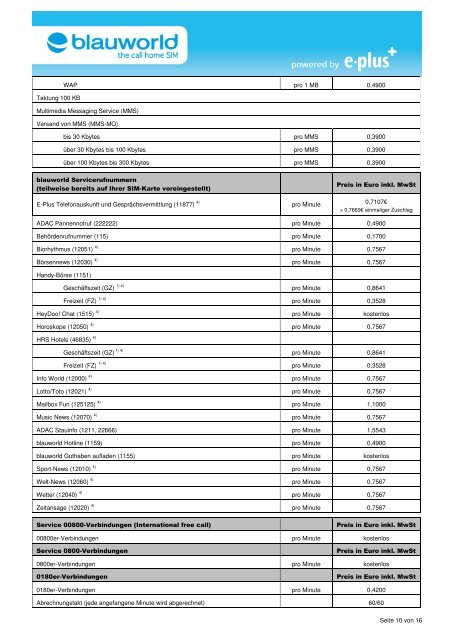 blau Mobilfunk GmbH blauworld Preisliste für - Prepaid-wiki