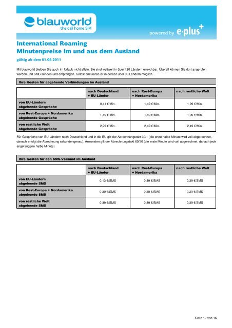 blau Mobilfunk GmbH blauworld Preisliste für - Prepaid-wiki