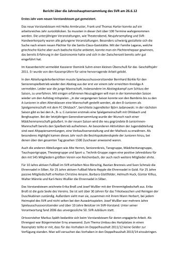 Bericht über die Jahreshauptversammlung des ... - SV Reichenbach