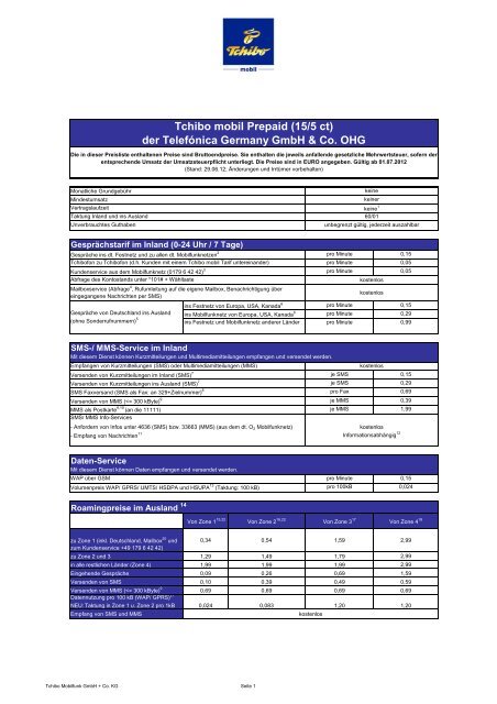 Tchibo mobil Prepaid (15/5 ct) der TelefÃ³nica ... - Prepaid-wiki