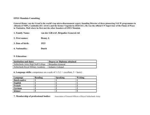 CV from General Henny van der Graaf - EPES Mandala