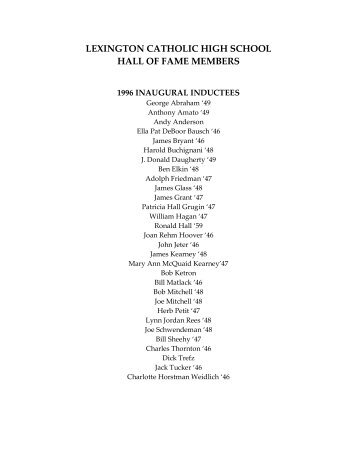 full list of Hall of Fame Inductees - Lexington Catholic High School